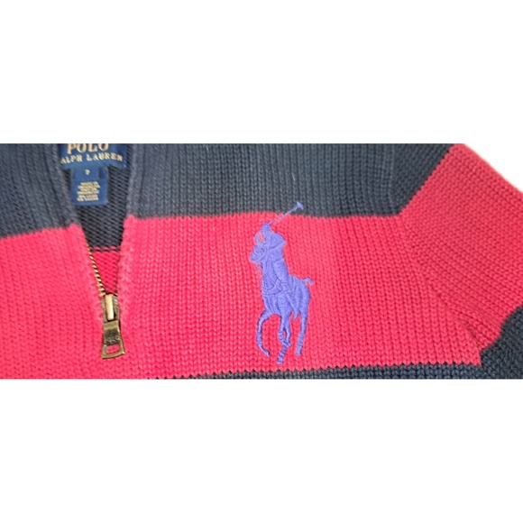 Polo Ralph Lauren Kids Navy Red Striped Quarter Zip Sweater Pony Logo Size 7 - Picture 7 of 9
